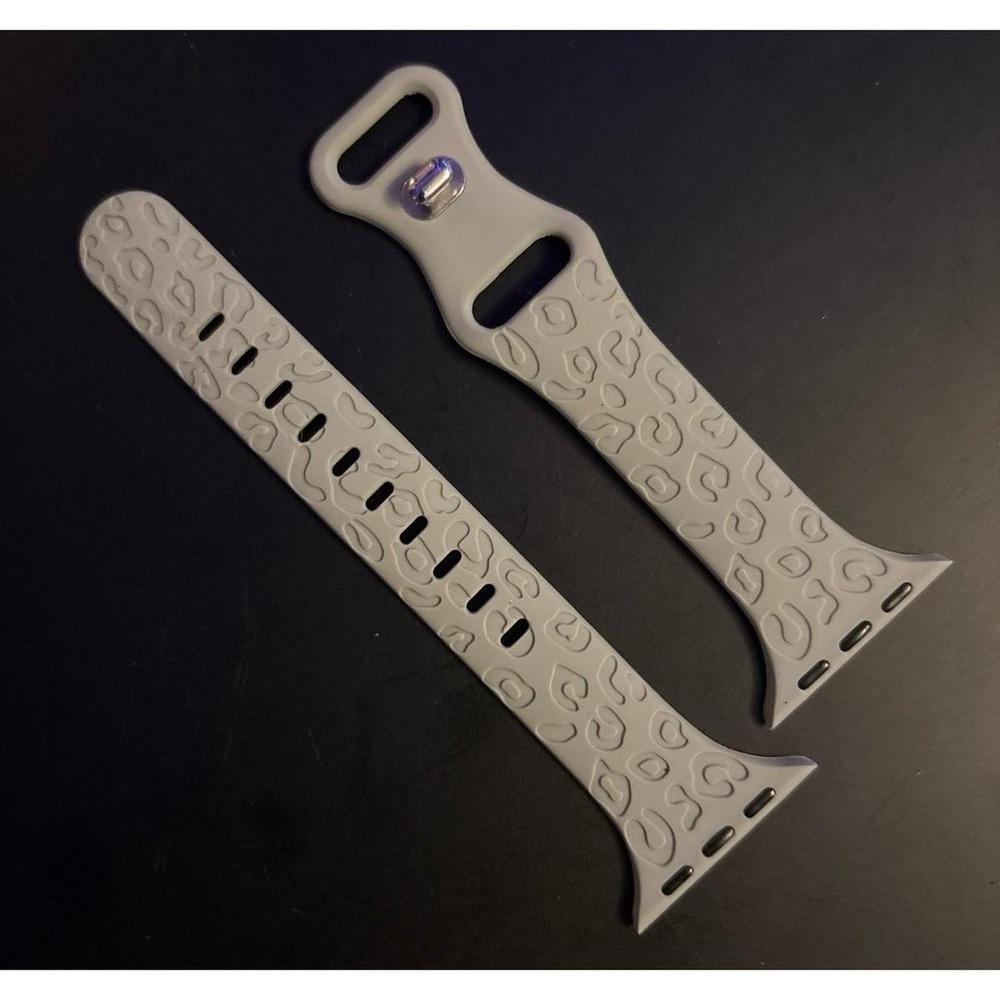 NEW Grey Embossed Cheetah Print Slim Silicone Band-Apple Watch 38mm/40mm/41mm